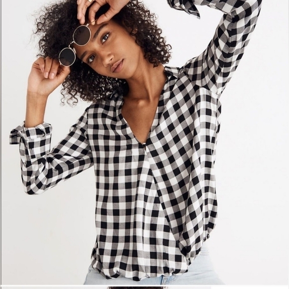 Madewell Wrap-Front Shirt in Buffalo Check size S EUC - Picture 1 of 8
